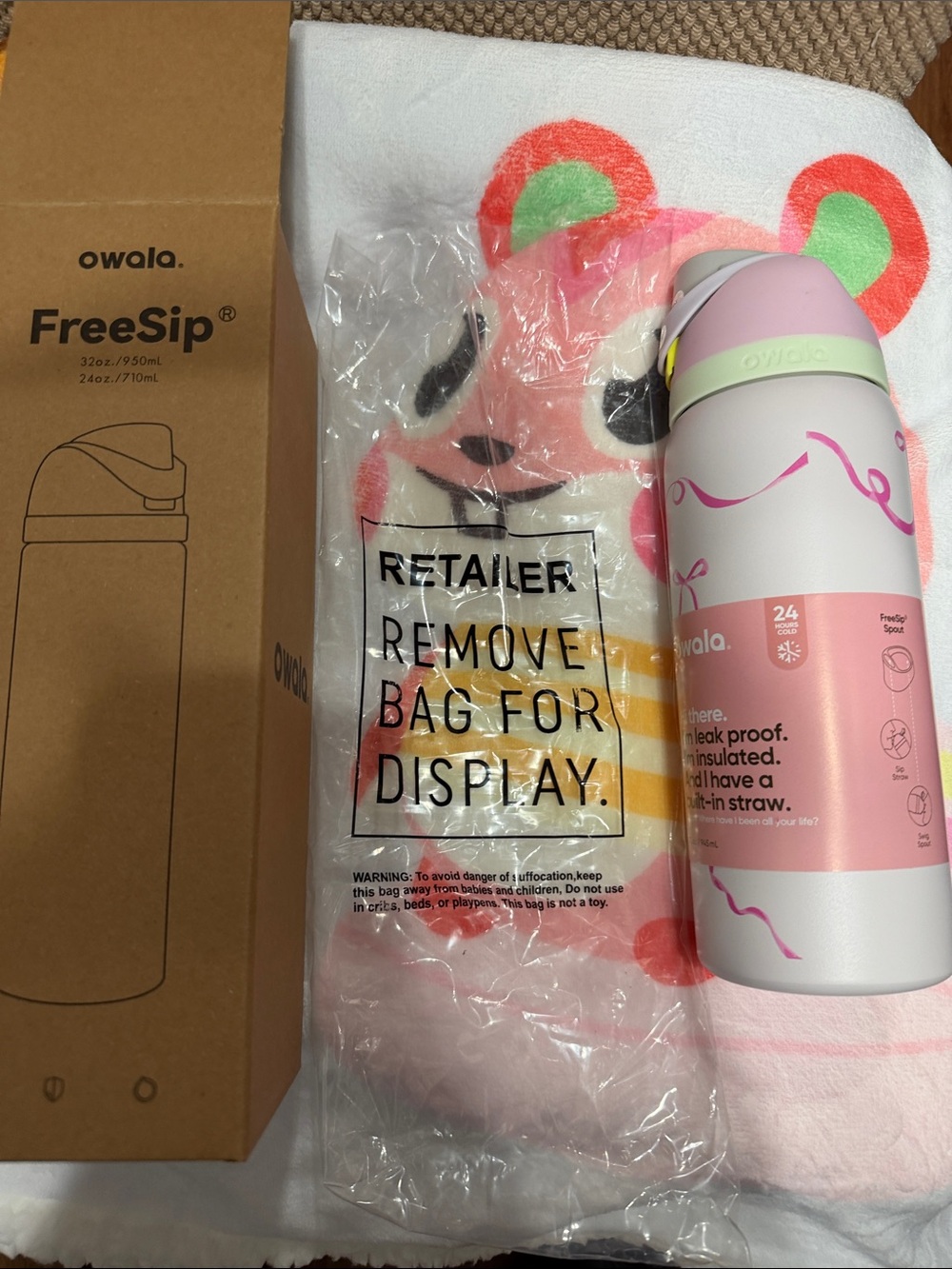Owala FreeSip Pink & White Stainless Water Bottle